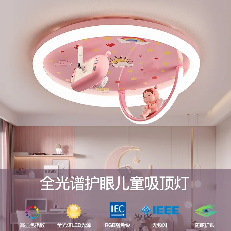 Princess Room Unicorn Ceiling Lamp Remote Control Dimming LED Pink Ceiling Chandelier for Bedroom Baby Girl Kids