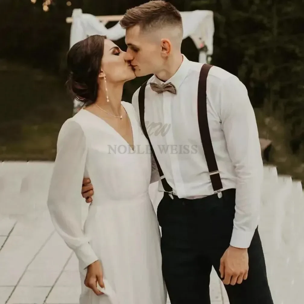 Wedding Dress V-neck Chiffon Boho Wedding Dress A-LINE Floor-Length Wedding Dresses for Women customized image 5