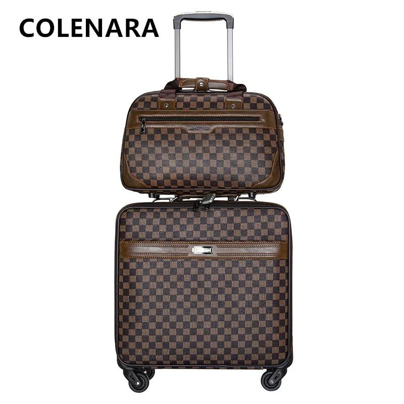 COLENARA PU Suitcase Travel Set 16 Inches Boarding Box Men's Business Trolley Case Women's Universal Wheel Rolling Luggage