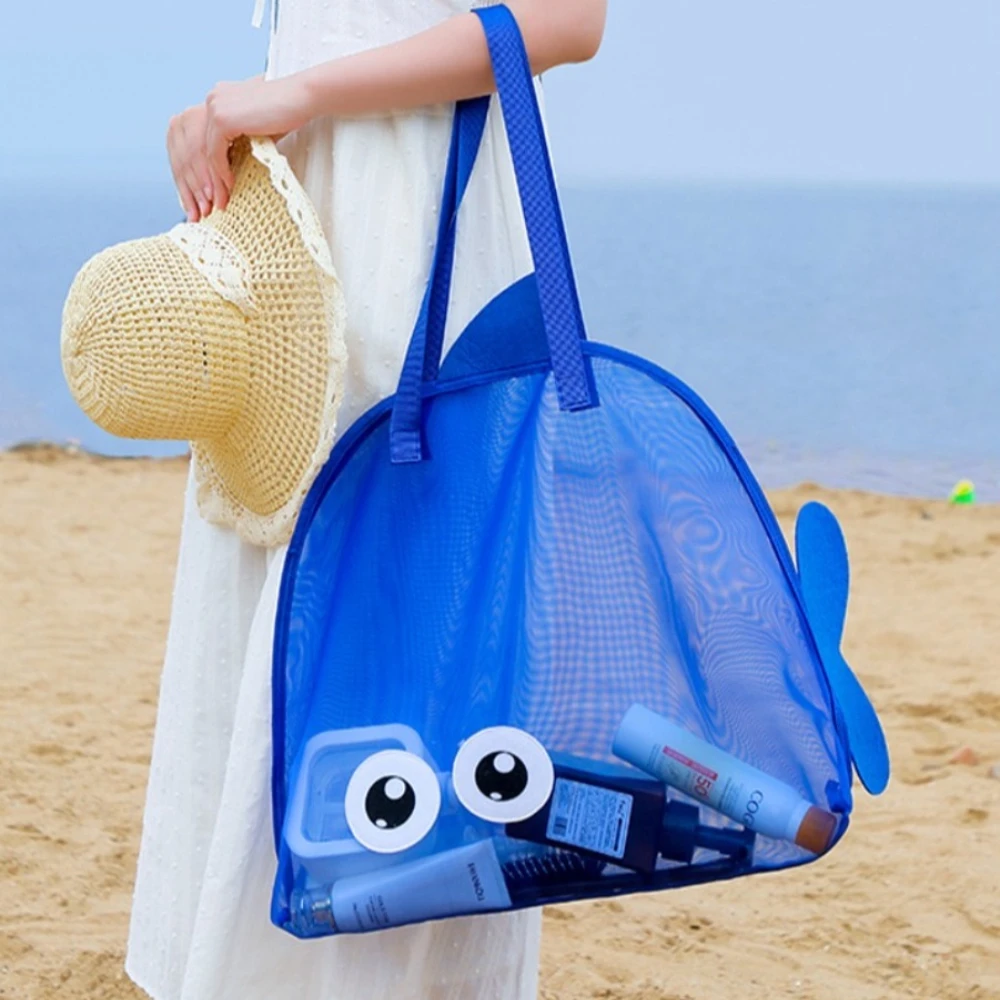 Kids Mesh Beach Bags Colorful Cartoon Shark Animal Sand Free Quick Dry Shell Toy Storage Organizer Totes for Toddlers Vacations view 5