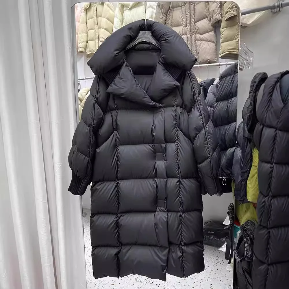 2026 الأبيض بطة أسفل سترة طويلة الخريف الشتاء سترة منفوخة المرأة موضة نفخة أسفل القطن معطف فضفاض سميكة الدافئة ملابس خارجية #4
