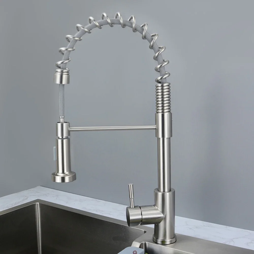 Kitchen Sink Faucet 304 Stainless Steel Body Material Mixer Water Cold & Hot Two Mode Water Out 360 Rotation