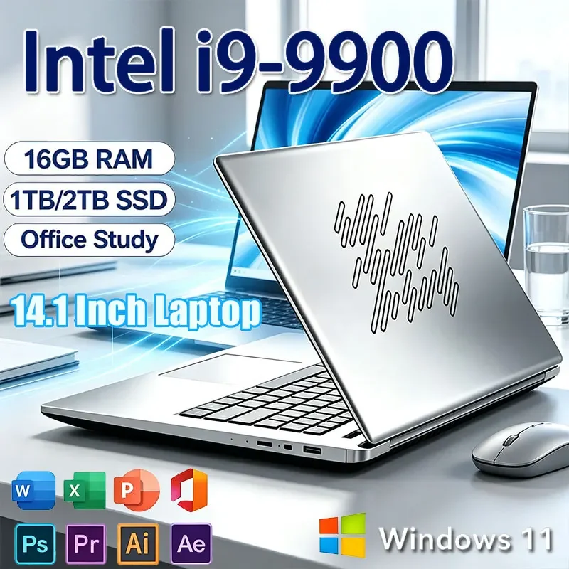 14.1" 1080P Business Laptop Intel i9-9900 32GB RAM 2TB M.2 SSD Windows11 WiFi 6 4K Ultrabook  Backlit Keyboard Design Notebook