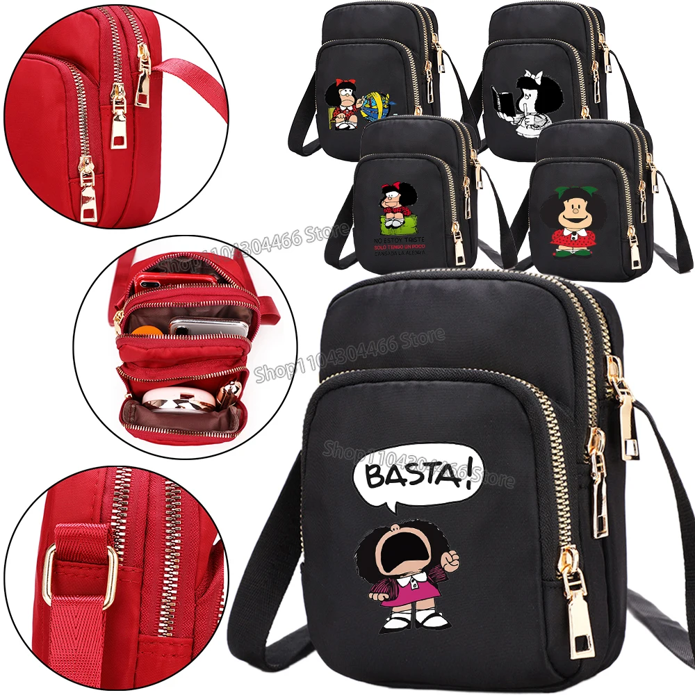 Mafalda bolsa para mulheres basta bolsa de telefone celular crossbody sacos de náilon alça de ombro bolsa feminina adolescentes axilas saco quadrado