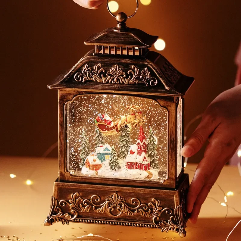 L13- Music Box Snowflake Music Box Crystal Ball Santa Claus Snowman Christmas Tree Lig Ornament Gift Ornament
