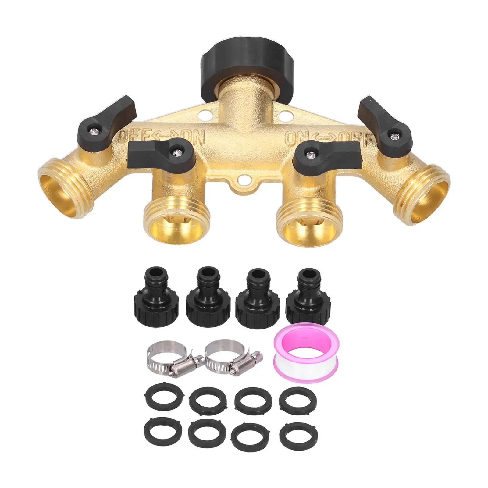 

4-Way Brass Water Splitter G3/4 Garden Hose Connector - Irrigation Distributor for Efficient Watering