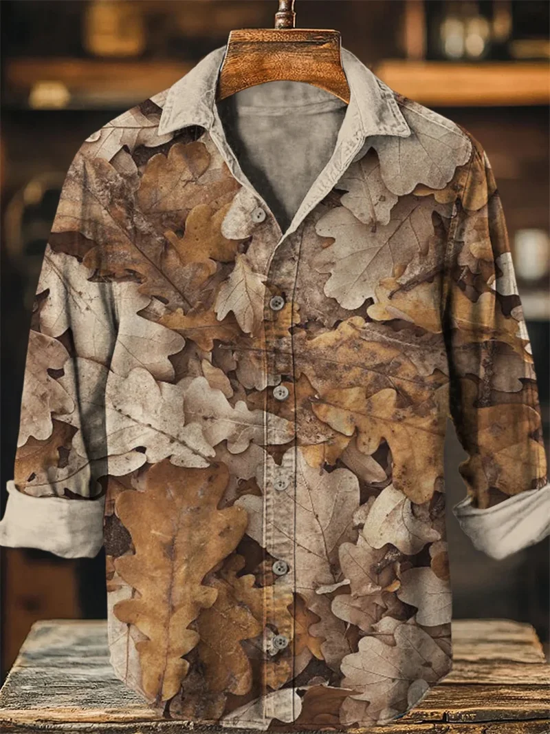 Vintage 3D Kitten Printed Men's Linen Long Sleeve Button Shirt Vintage Notes Clothing Casual Vintage Style Top