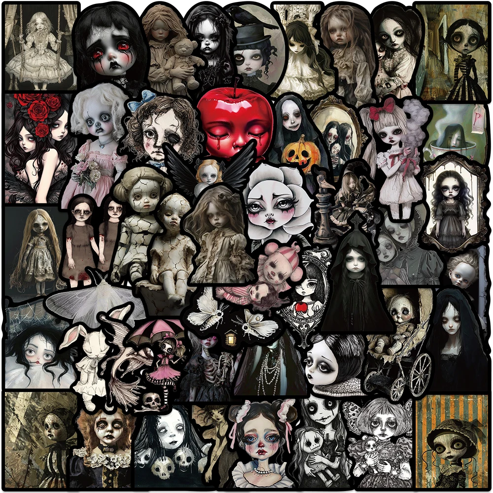 50PCS Dark Terror Doll Stickers Cartoon Graffiti Decals For Laptop Phone Case Refrigerator Scrapbook Decorate Stickers