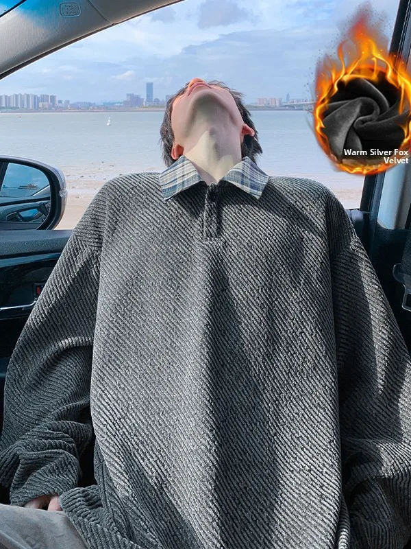 

Thiened вязаная мужская куртка из серебряного меха, зимняя теплая куртка на подкладке, искусственная двухсекционная верхняя одежда из тяжелого материала из синели