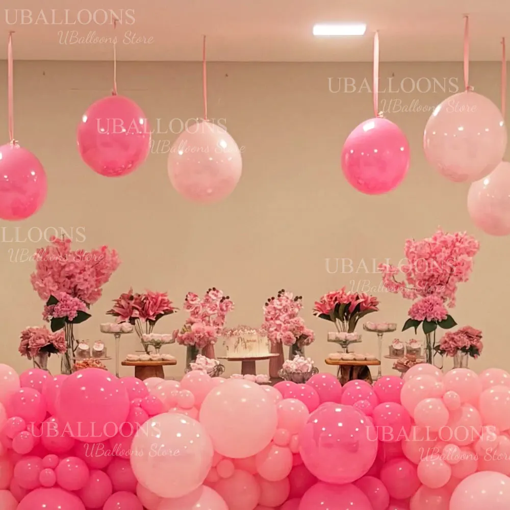 10 Stück Rosa Luftballons mit Schleife 18/12/10 Zoll Hängende Schleifenballons in Pastellrosa mit Satinband für Geburtstag Hochzeit Babyparty Dekoration – Detail 6