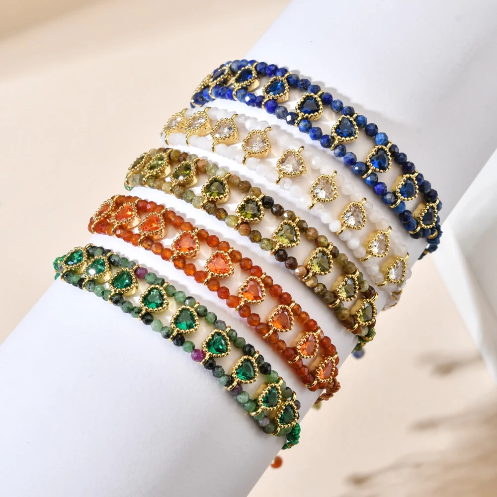 Natürliche Afrikanische Türkis-Steinperlen-Kettenarmband für Frauen mit Herz-Liebes-Kristallanhängern, Handgefertigter Exquisiter Schmuck – Detail 2
