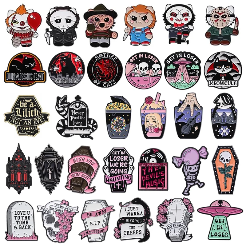 Halloween Ghost Enamel Pins Horror Movies Punk Spooky Vampire Skeleton Skull Brooches Lapel Badge Jewelry Gifts For Friends