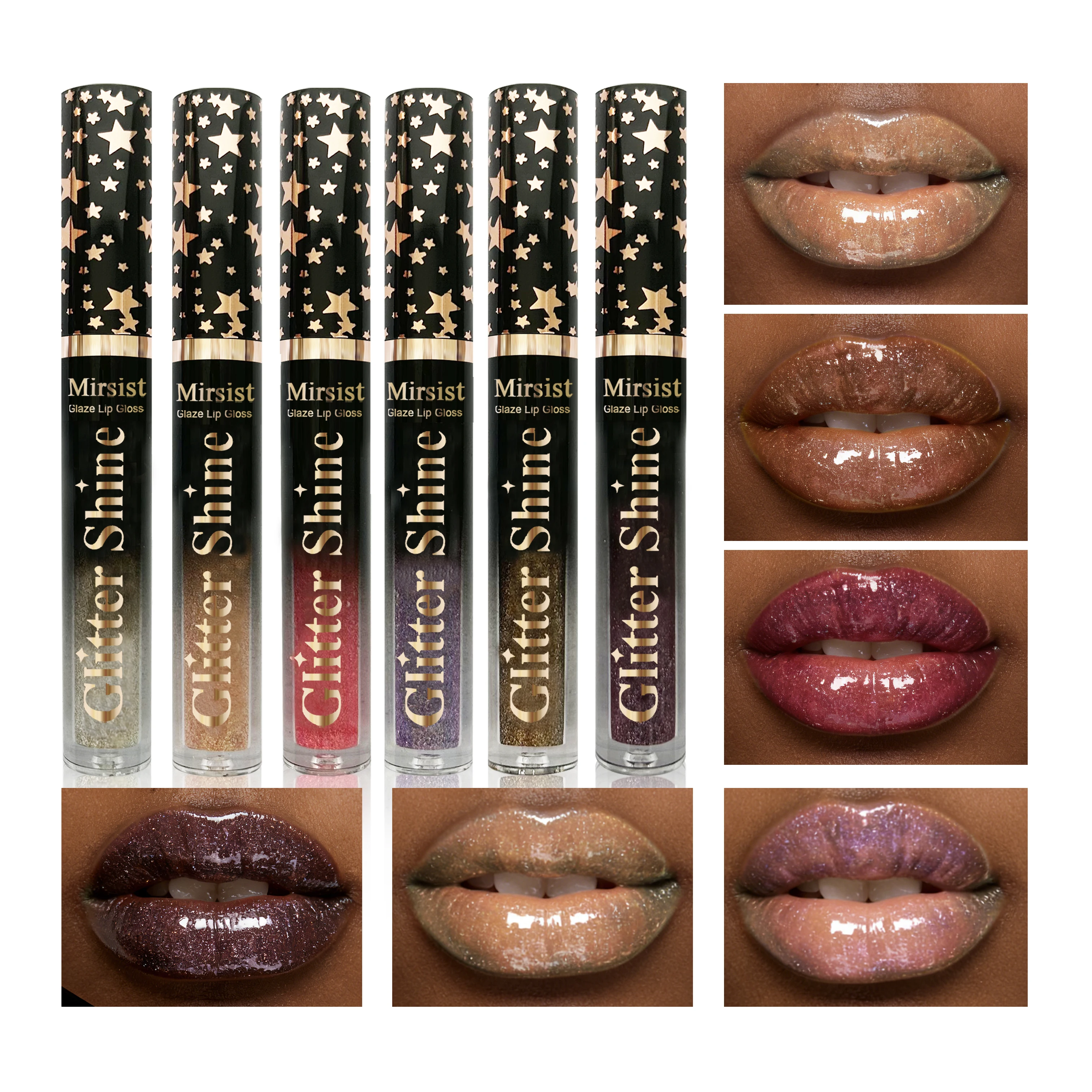 Shimmer Glitter Plum Lip Gloss Star Lip Set Portable Fall Winter Moisturizing Plump Lips Christmas Halloween Gift Long Lasting