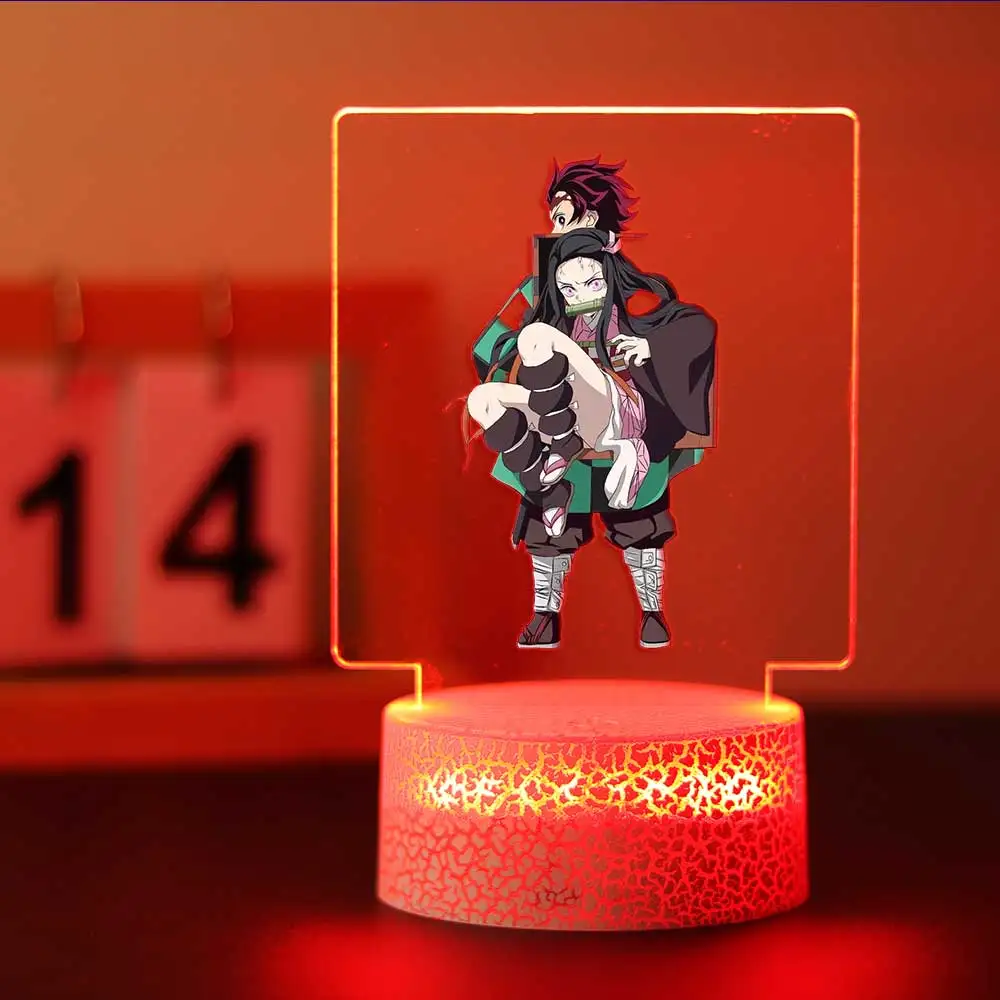 Demon Slayer tanjiro y nezuko lámpara de noche Led acrílica para decoración de habitación de niños, regalo para niños y niñas