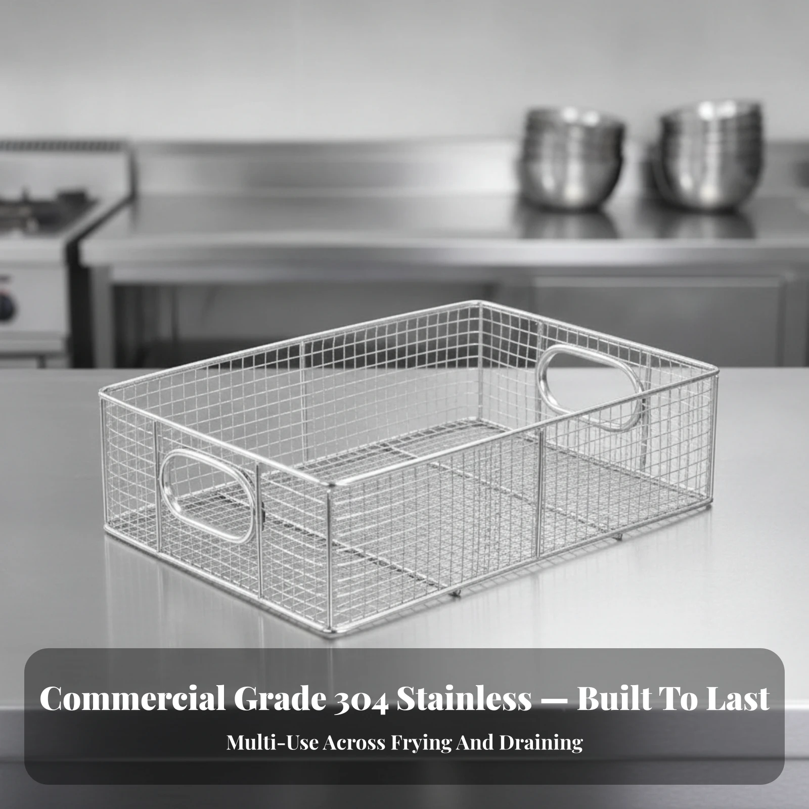 Rectangular Frying Basket with Handles Quick-Draining Wire Mesh Frying Basket Kitchen Utensil Easy-Drain Sturdy for Chefs