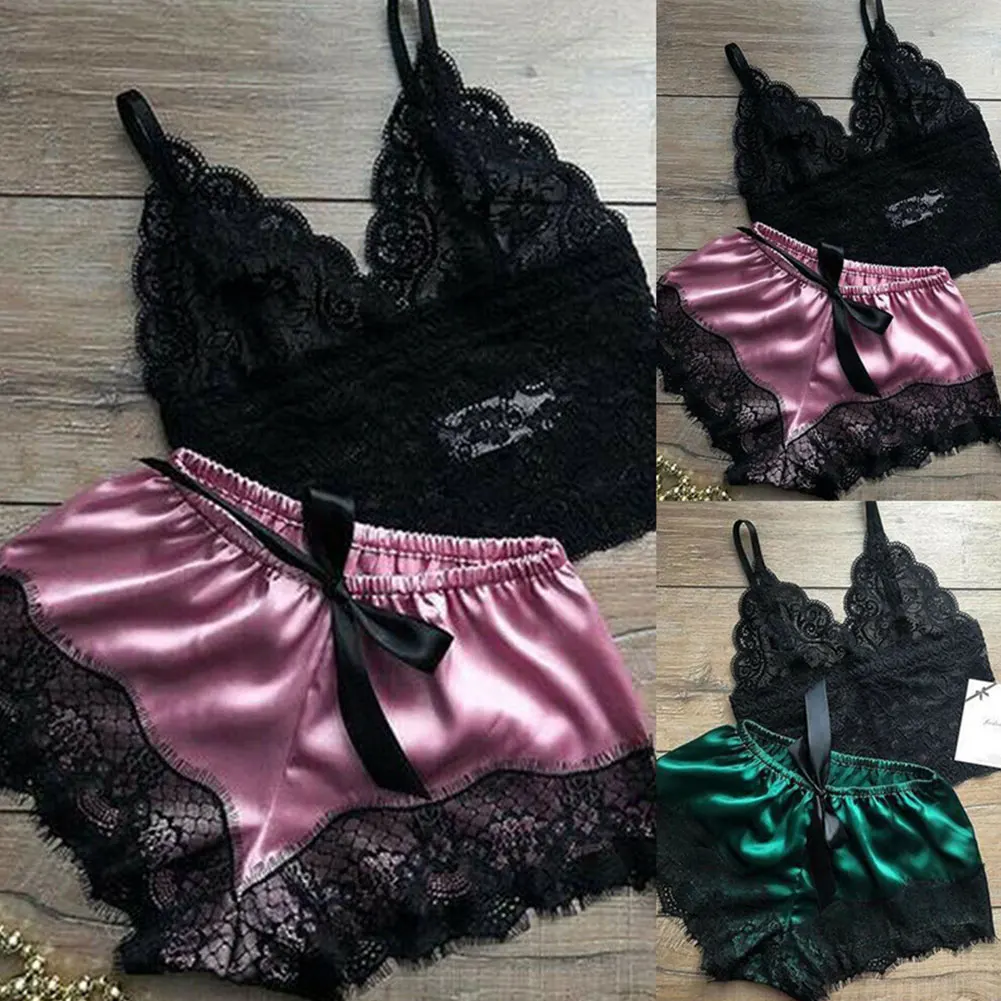 Conjunto Lingerie de pijamas feminino, tops e shorts, pijama babydoll, roupas íntimas, pijamas, 1 pc