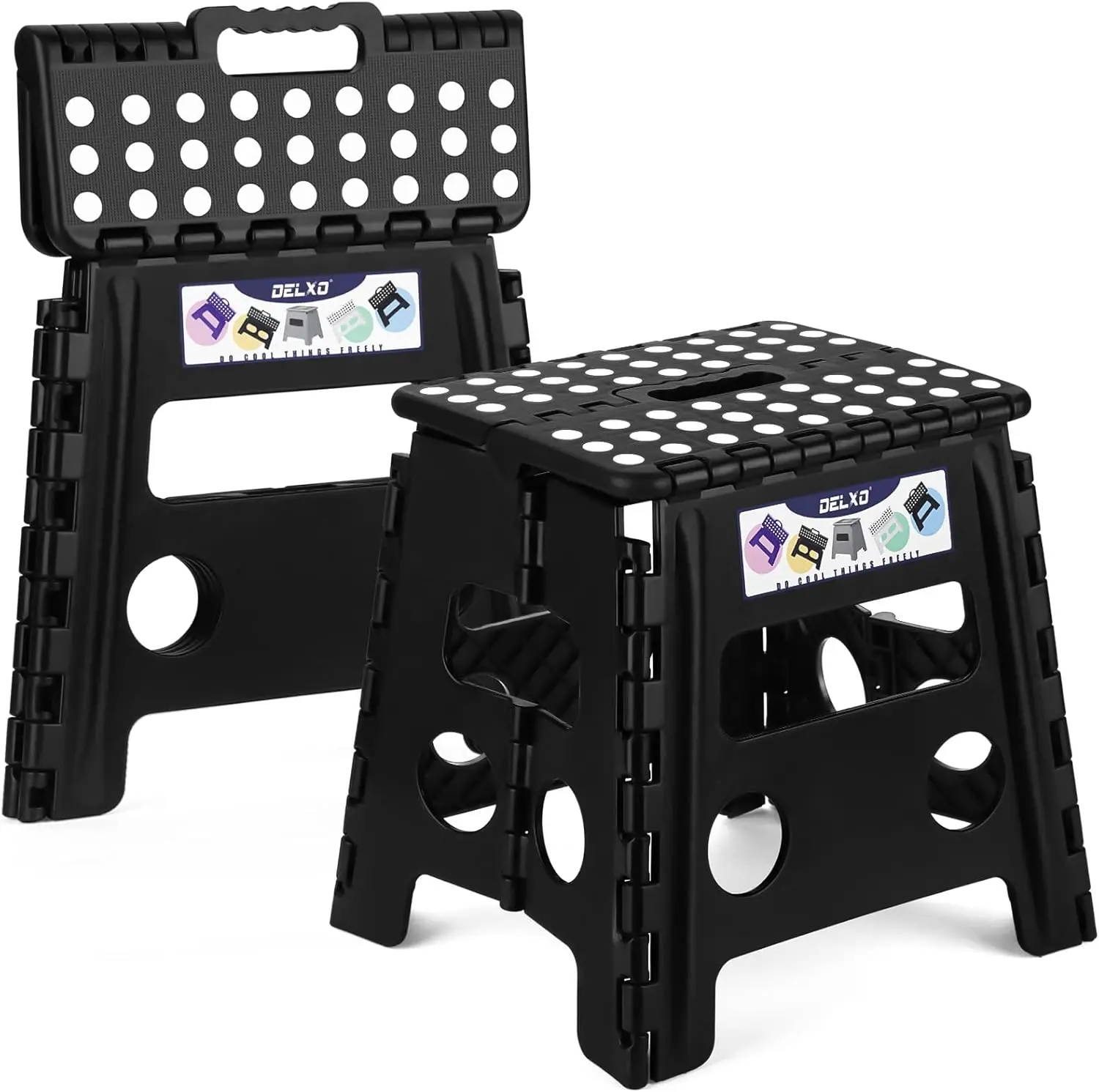 

13 inch 2 Pack Folding Step Stool, Non-Slip Foldable Stools Up to 300 LBS, Step Stool with Handle, Lightweight Collapsi
