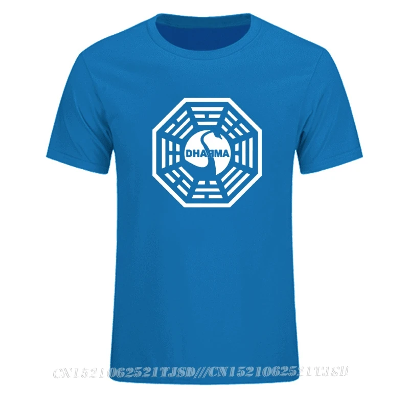 LOST Dharma Initiative Mens Extended Tshirt Oversized Fashion Casual Short Sleeved Printed Tee Shirt for Men Custom