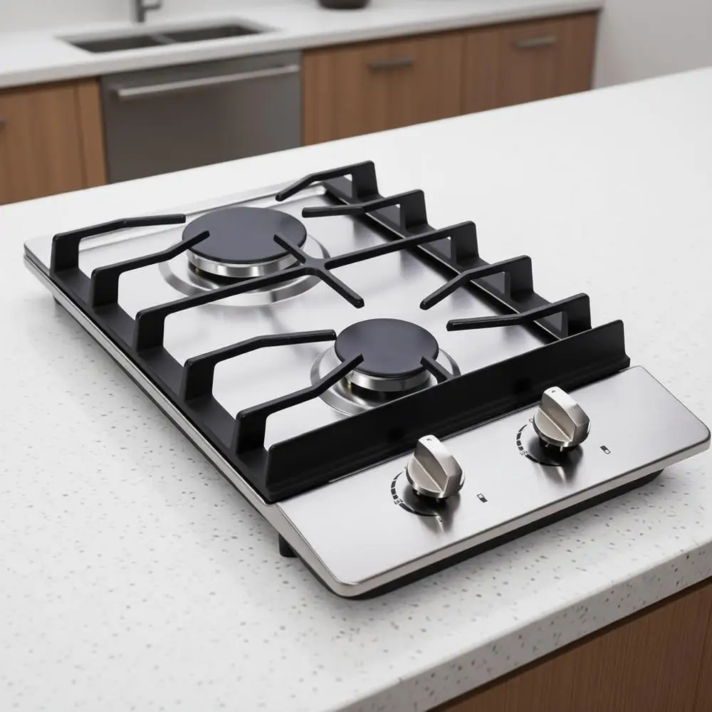 Fogão a Gás Embutido de Aço Inoxidável com Duas Queimadores de 12 Polegadas - Gás Natural/Propano, Adequado para Uso Interno, Externo e em Trailers