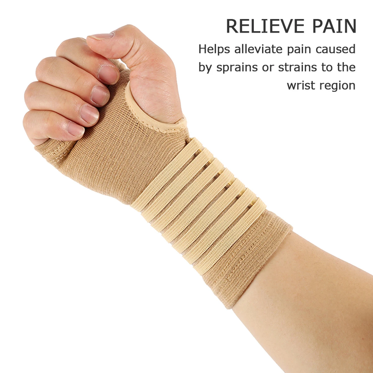 2pcs Wrist Bandage Support Beige Wrist Hand Support Gloves Thumb Hand Wrist Support Strap Glove For Sprains, Injury Or Sports