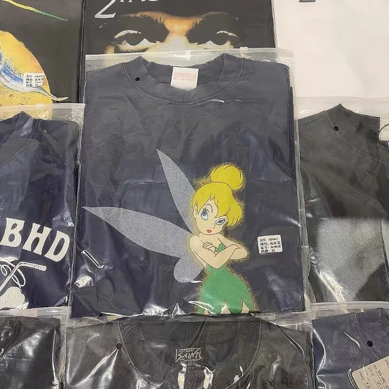 Washed Blue SAINT Mxxxxxx Cartoon Print T-Shirts Men Women Angel Label Print Casual Shirts