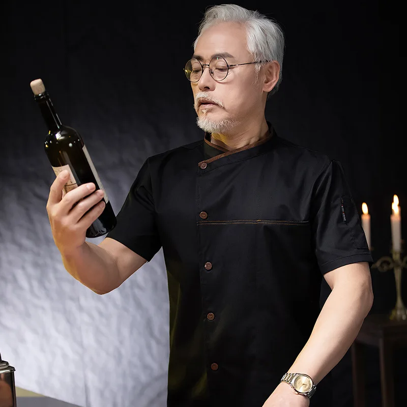 Uniforme de trabajo de cocina para restaurante de Hotel, chaqueta de Chef de manga corta, abrigo de cocina blanco de verano para Chef de pastelería y panadería