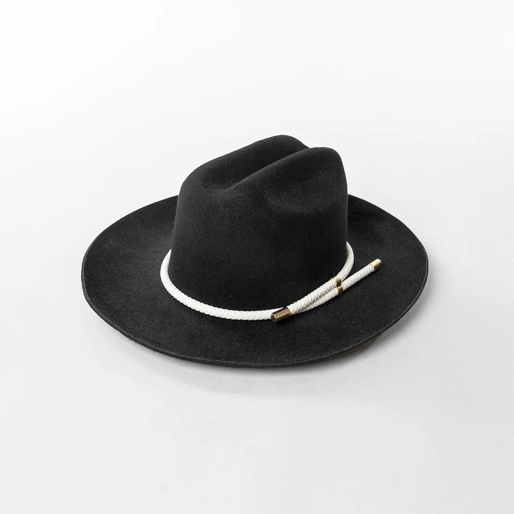 Autumn and Winter New Fashion Casual PU Leather Strap Metal Curved Edge Wool Jazz Hat Outdoor Shopping Warm Fedora