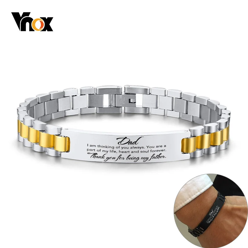 Vnox Customize TO DAD Bracelets for Men Glossy Stainless Steel Link Chain Engrave Thanks Quotes Casual Qualified Jewelry Gift