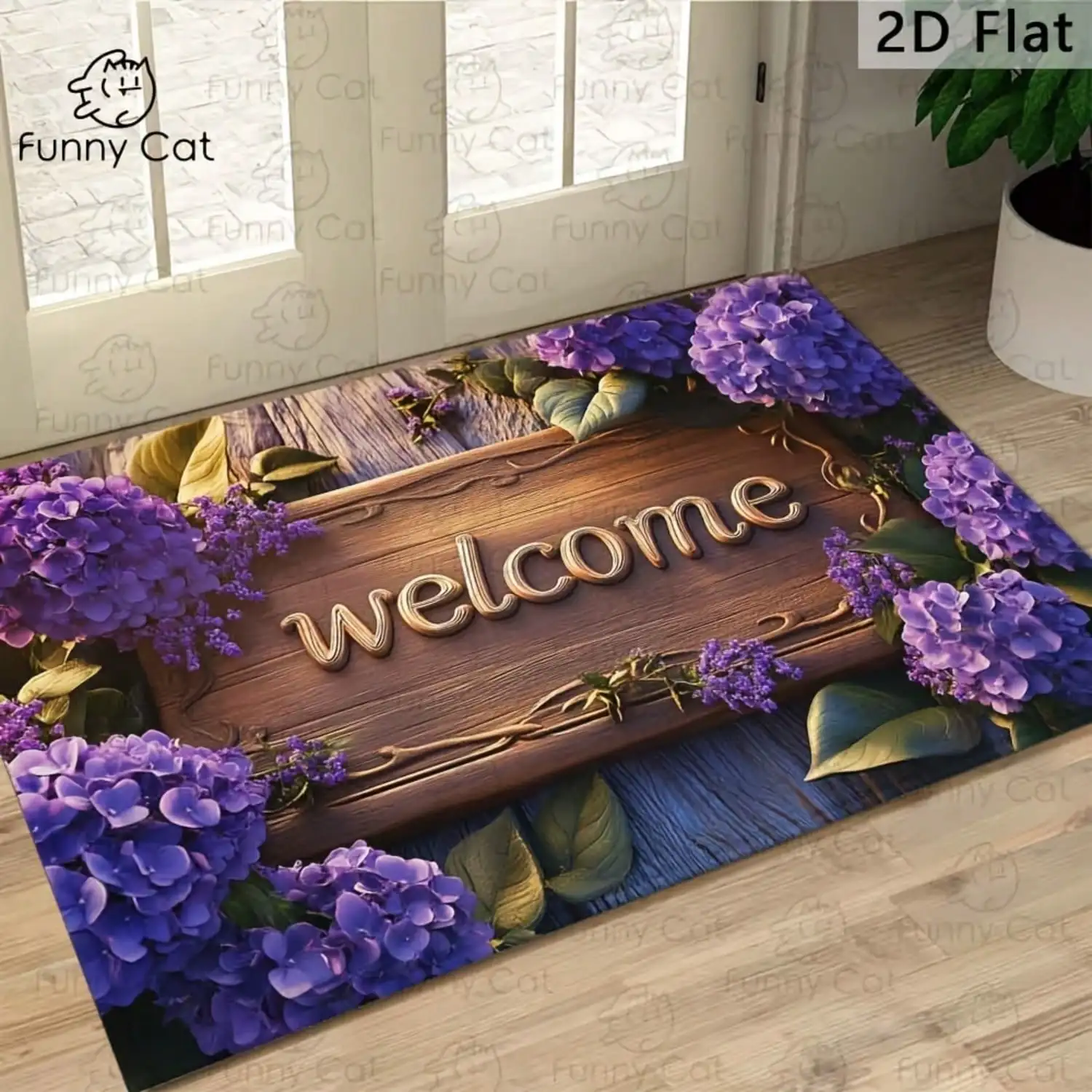 1pc Of A Lavender Welcome Mat That Is Sturdy, Slip-Resistant, And Can Be Washed In A Machine. It Is Perfect For Both Indoor And Outdoor Settings, Showcasing A