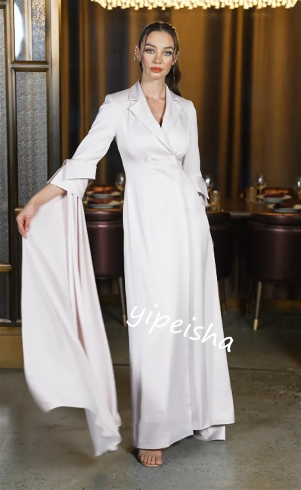 Customized  Sparkle Exquisite Jersey Button Ruffle Celebrity A-line V-neck Bespoke Occasion Gown Midi Dresses