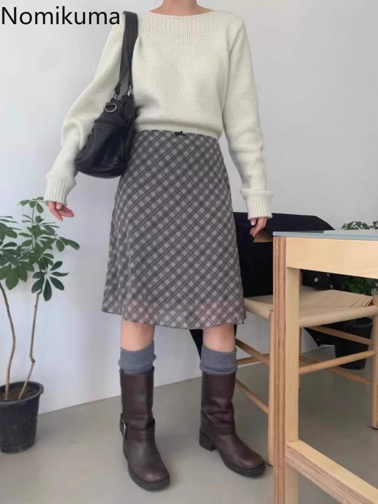 Korean Jupe Vintags Plaid Skirts for Women 2024 Faldas Mujer High Waist A-line Slim Fit Saia Fashion Casual Summer Skirt 49B282