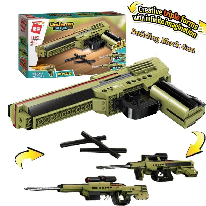 New 3 in 1 Shootable Building Blocks Assembled Pistol Military Model Children's Educational Assembly War Game Toy Gift