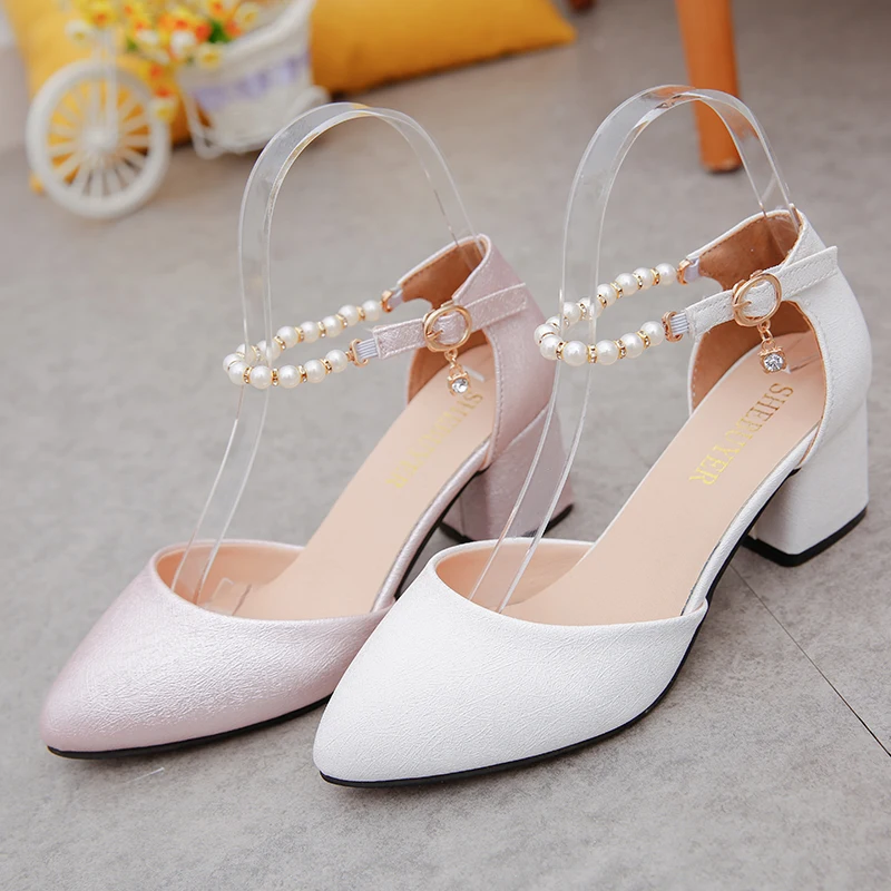 NEW Women Comfortable Spring & Summer 7cm High Heel Pumps Lady Casual White Wedding High Heel Shoes Leisure Shoes