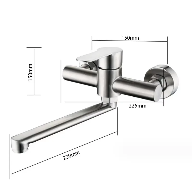 304 Stainless Steel Brushed Into The Wall Extended Spout Sink Faucet Vegetable Washing Basin Hot And Cold Faucet