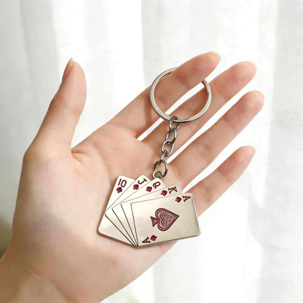 

Creative Personalized Poker Enthusiast Mini Metal Cute Keychain Pendant Playing Cards Keyring Accessories Backpack Gifts