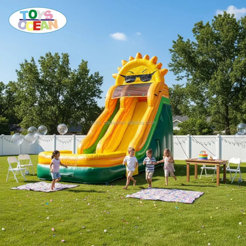 Sun Theme Inflatable Water Slide with Pool Commercial Grade Bounce Slide for Backyard Party and Outdoor Amusement Park Events