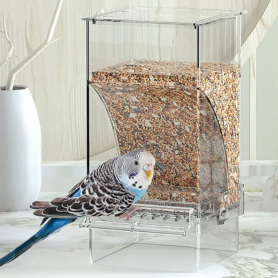 Automatischer Wasserspender für Vögel, Transparenter Sprossenbehälter für Papageien, Futter- und Wasserspender für Vogelkäfige – Detail 7