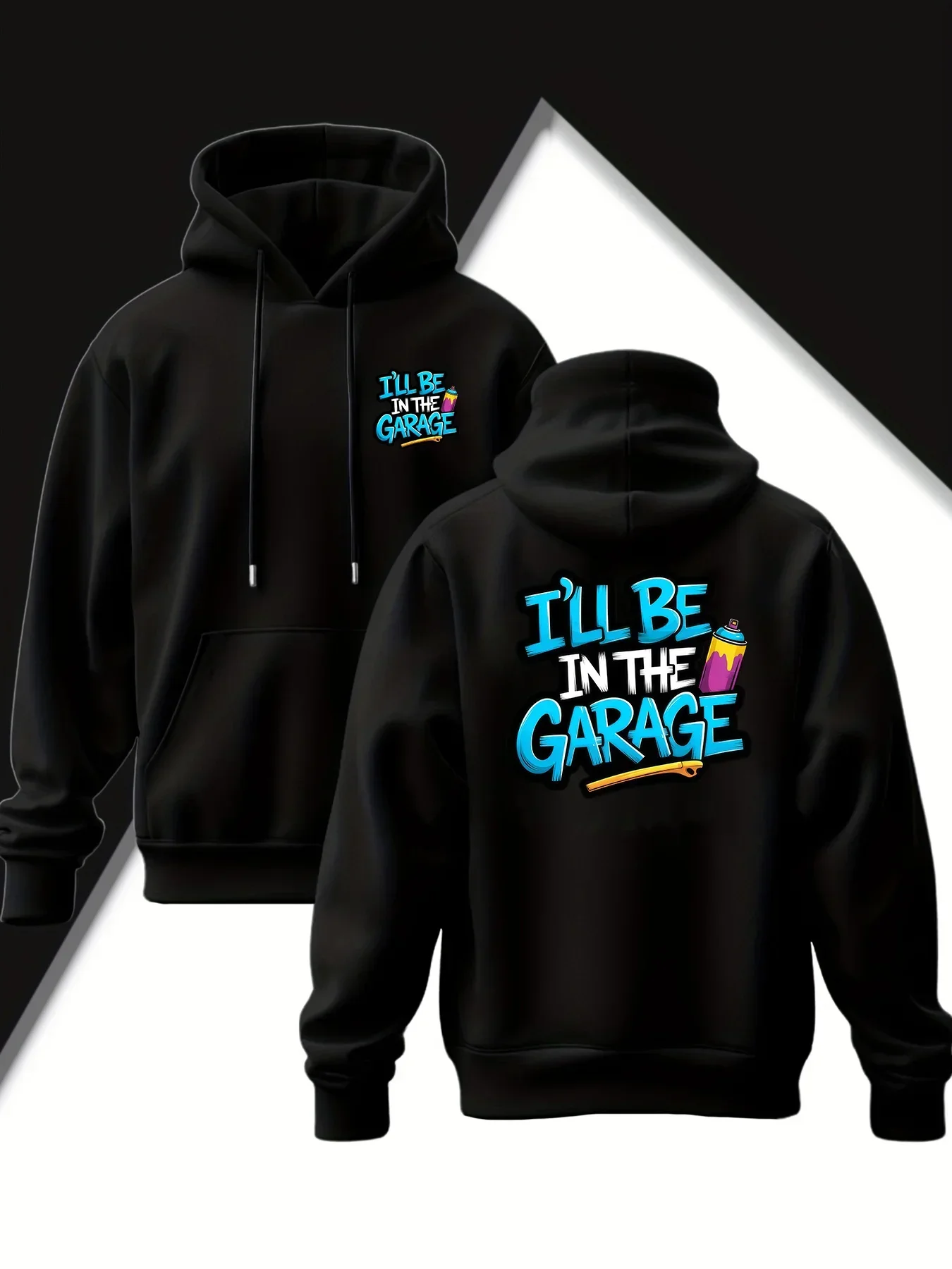 I'll Be In The Garage Slogan Hoodie, Unisex, Wrench Spray Paint Graphic Mechanic Print Hooded Pullover Street Sweatshirt