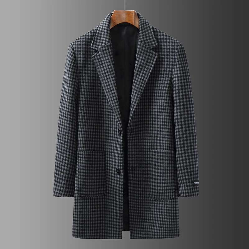 

High-End Man Plus Size Woolen Coat Lapel Button Winter New British Style Warm Soft Skin-Friendly Long Coat Fashion Leisure Tops