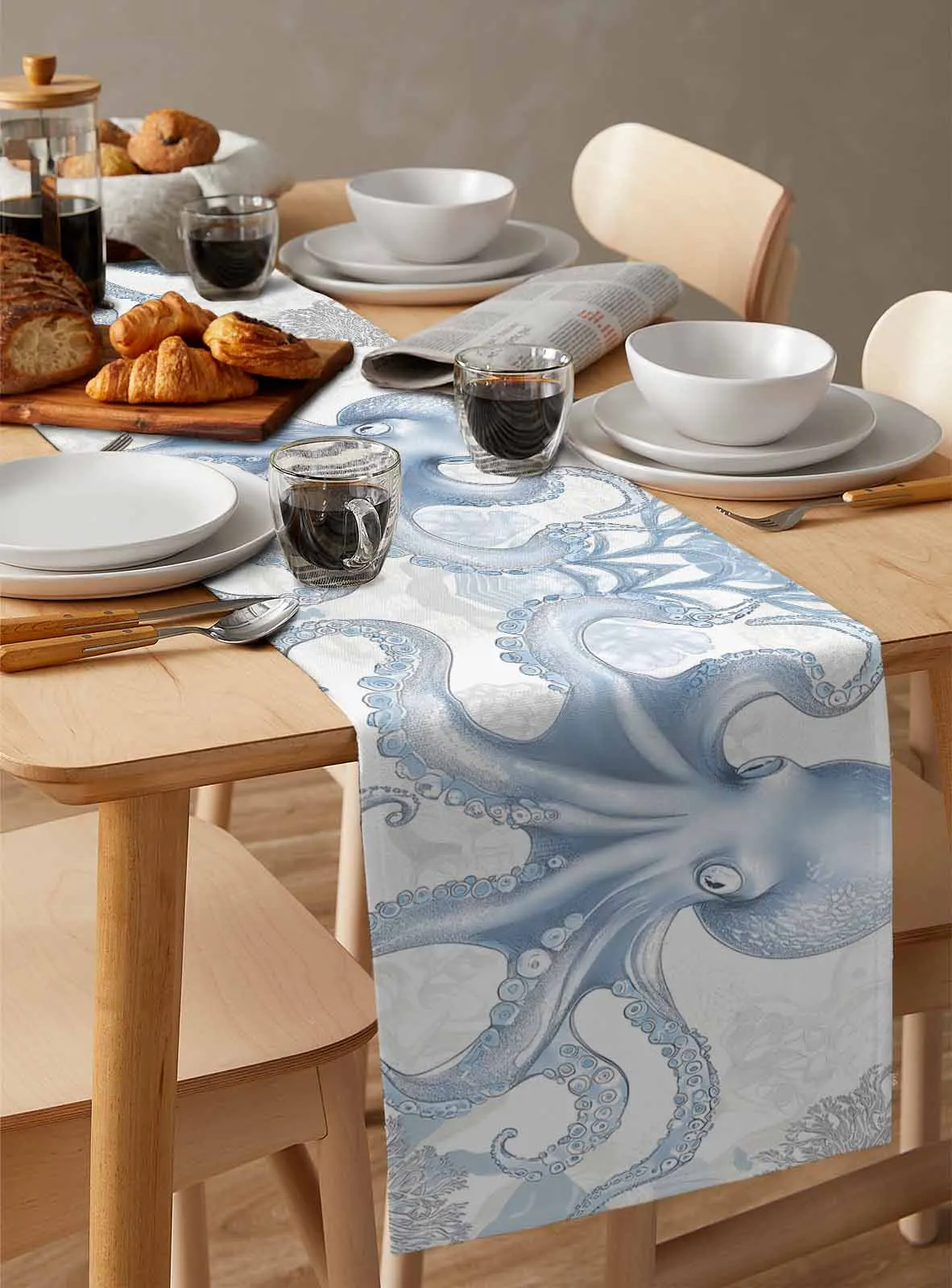 

Vintage Octopus Hand Painted Table Runner Kitchen Decor Tablecloth Placemat Hotel Home Wedding Decor Table Runners