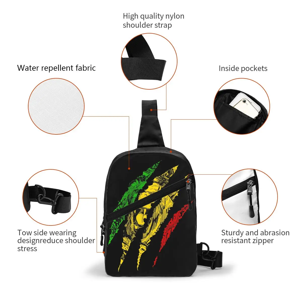 Warrior Lion Of Judah King Rasta Reggae Jamaica Roots Sling Chest Bag Crossbody Shoulder Backpack for Men Travel Hiking Daypack