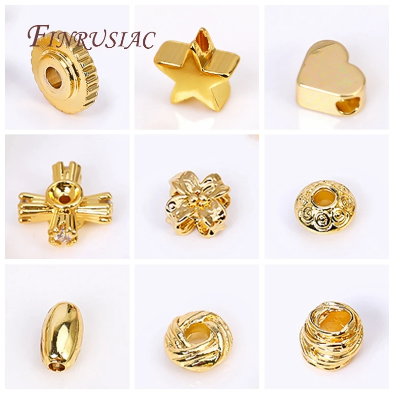 18K Gold Plated Flower Beads, High Quality Brass Metal Spacer Beads DIY Beading Jewelry Accessories Wholesale