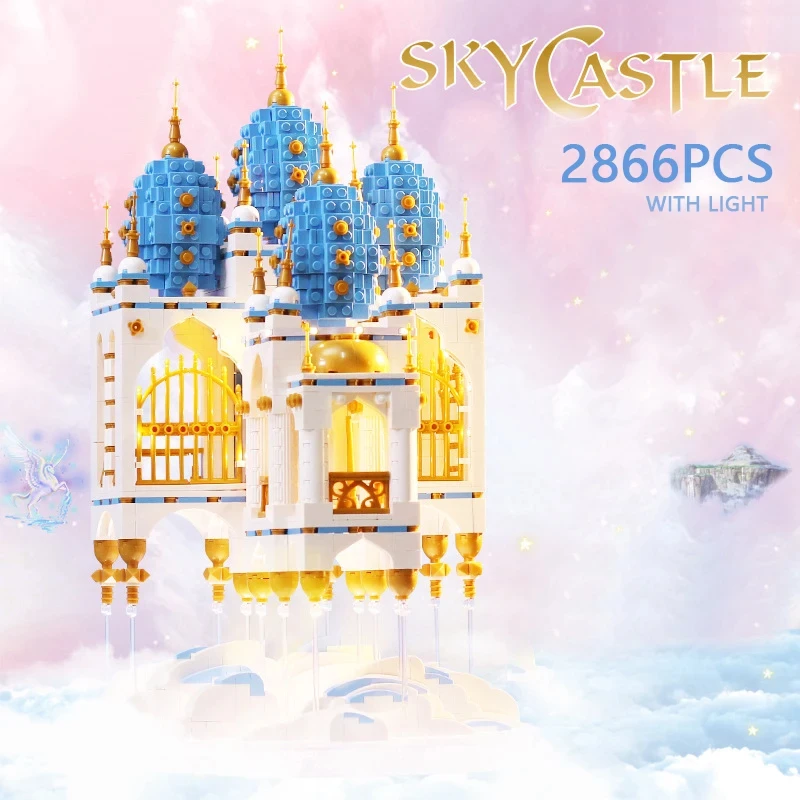 Sky Castle Building Blocks Toys Cartoon Anime Princess Castle Model Sky Villa Castle With Lights City View Building Bricks Toys