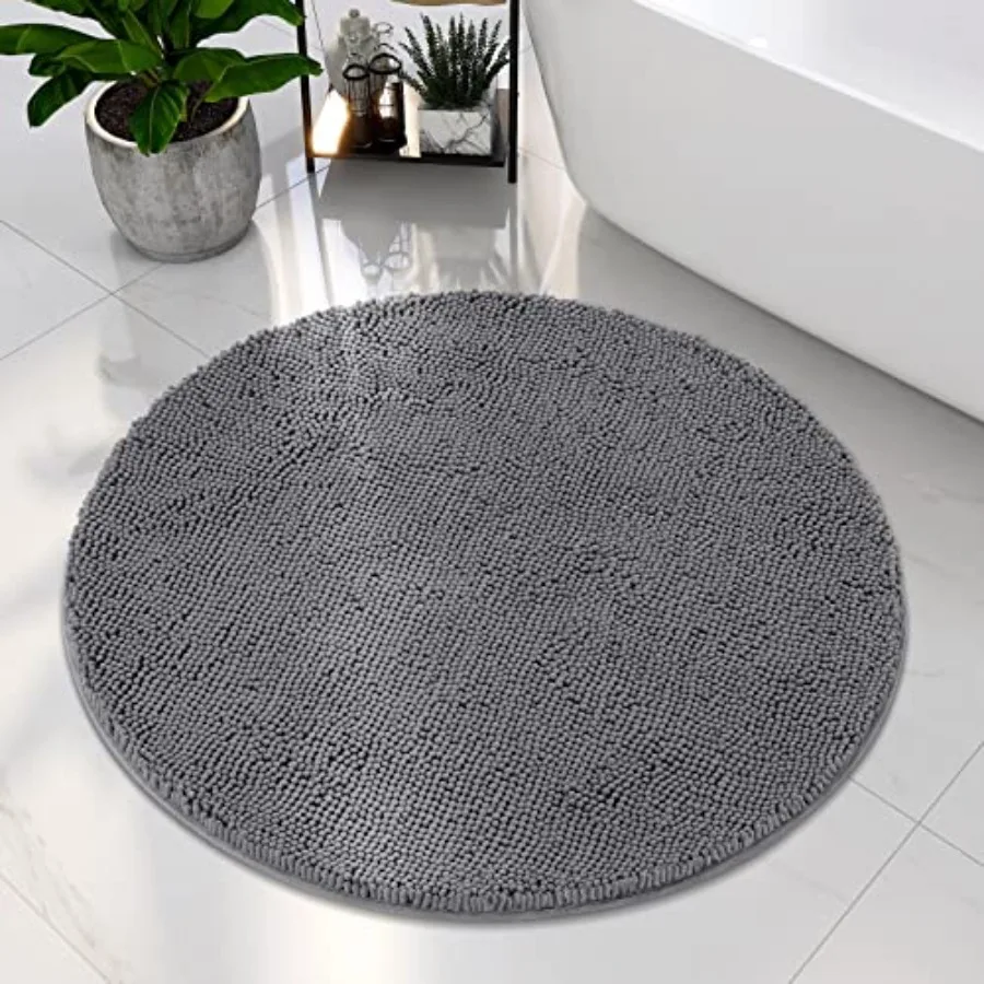 

Round Bathroom Rug Luxury Chenille Shaggy Extra Soft and Absorbent Non Slip Machine Washable Bath Mat 3 Ft