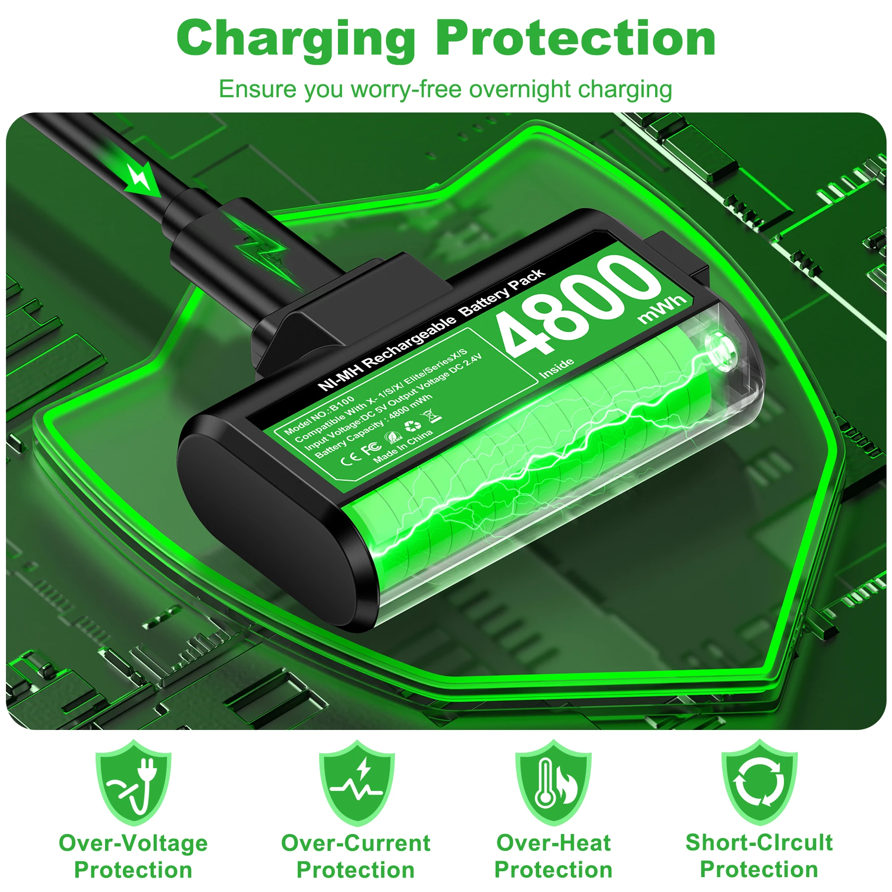 DinoFire Rechargeable 2x4800mwh Battery Packs For Xbox Series X/S ＆ Xbox One X/S Battery with Charging Cable