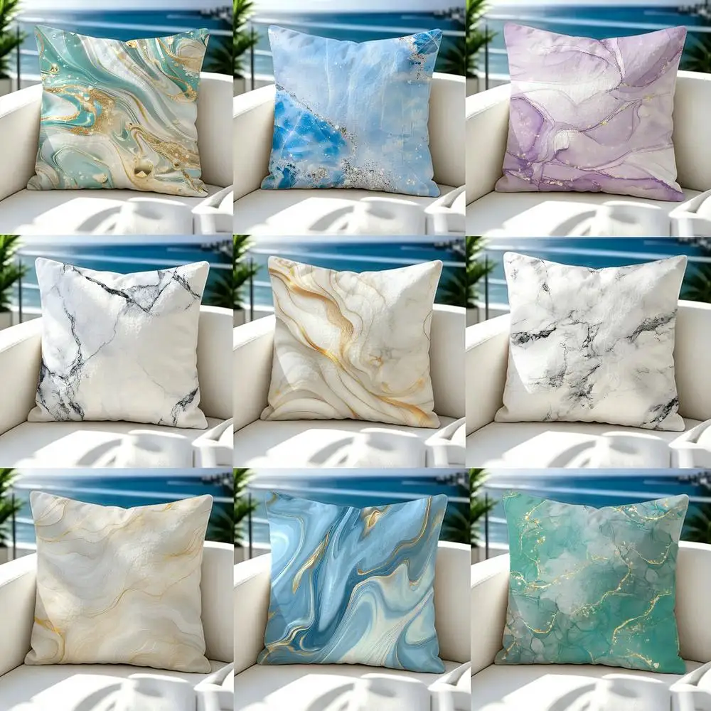 Pattern Simple white marble Cushion Cover Premium Skin‑Friendly Short Plush Pillow Cover, Airy Casual Cushion for Hotel Homestay