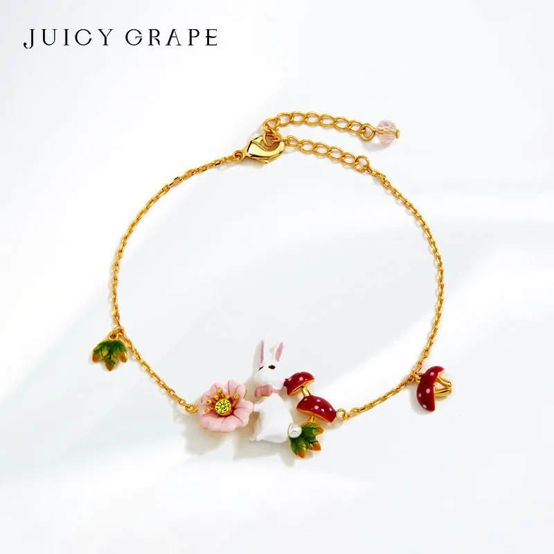 

Juicy Grape Enamel Bracelet For Women Adjustable 16+4cm Copper Plated 18K Gold Artifical Zircon Rabbit Bracelet Fashion Jewelry