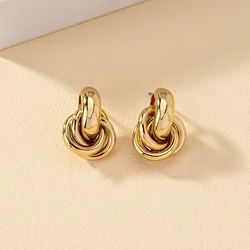 Vintage Gold Color Plated Knot Hoop Earring for Women Shiny Plating Trendy Earring Stud Cute Daily Wear Jewelry Gifts