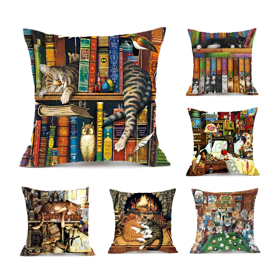 

Cat Cushion Cover Cute Cartoon Cat Throw Pillow Case Cover For Sofa Decorative Pillowcase Creative Naughty Cat Cushion Cover