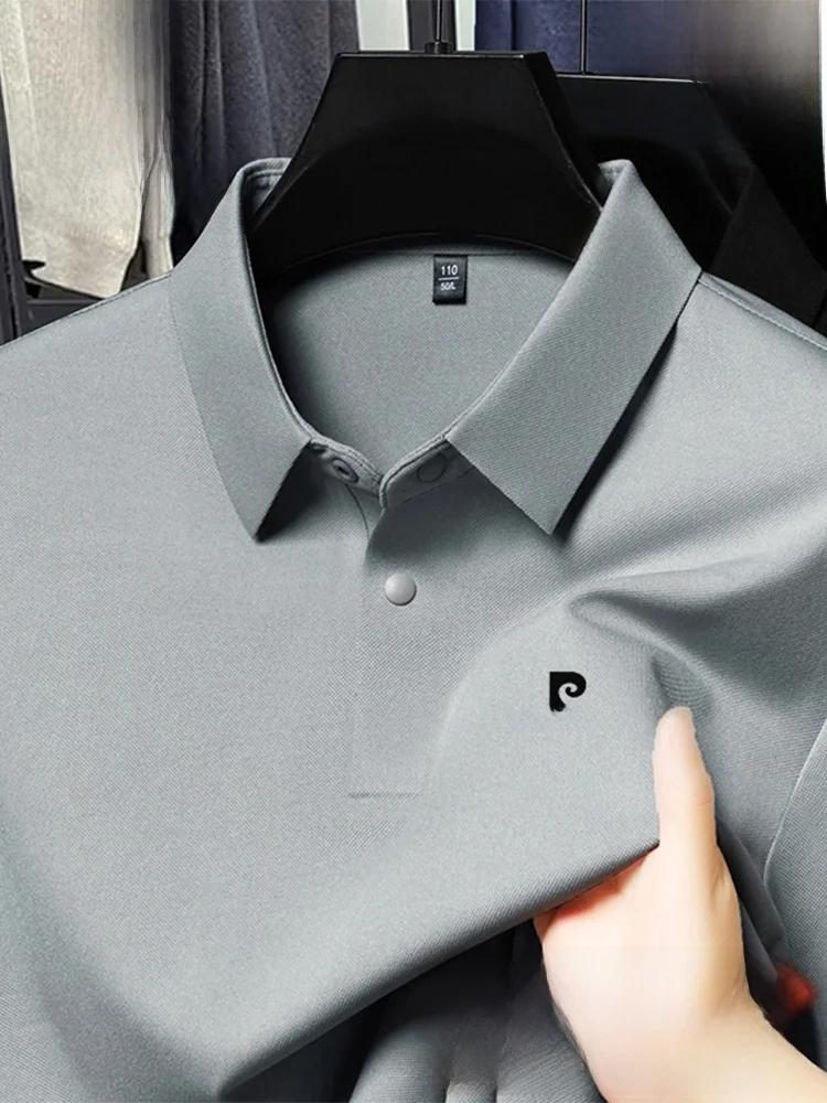 

Pierre Cardin Men's Long Sve irt Casual Loose Busin Sle Spring Autumn Flip Collar Dad Clothes for Middle-Aged